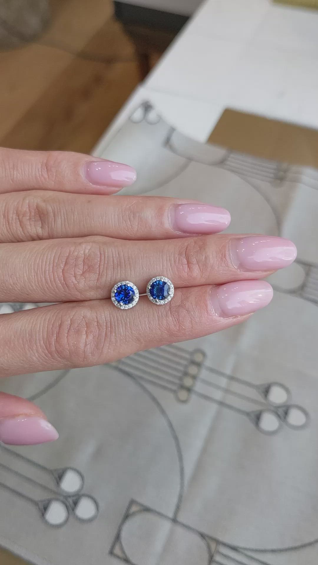 1.25&nbsp;Ct.Tw.Total Carat Weight Blue Sapphire and Natural Diamond Pave Earrings, 18K White Gold Size Video