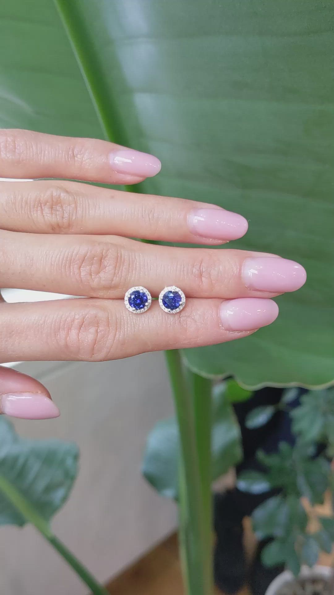 1.25&nbsp;Ct.Tw.Total Carat Weight Blue Sapphire and Natural Diamond Pave Earrings, 18K White Gold Size Video