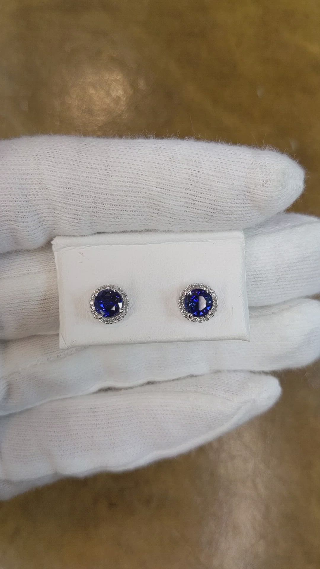 1.25 Ct.Tw. Blue Sapphire and Natural Diamond Pave Earrings, 18K White Gold Size Video