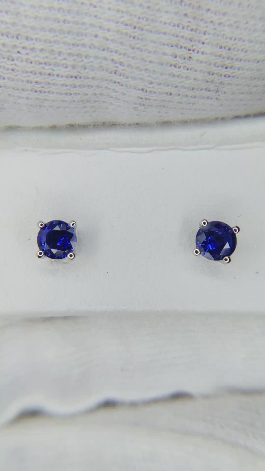 0.75 Ct.Tw. Blue Sapphire Studs Earrings, 14K White Gold Size Video