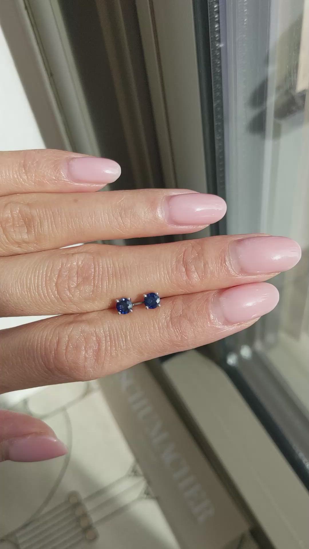 0.71&nbsp;Ct.Tw.Total Carat Weight Blue Sapphire Studs Earrings, 14K White Gold Size Video