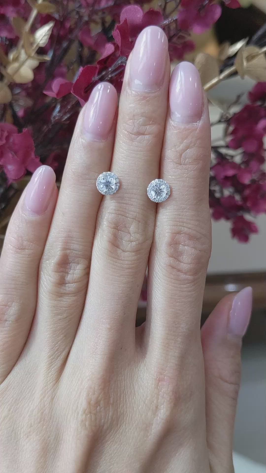 0.60&nbsp;Ct.Tw.Total Carat Weight White Sapphire and Natural Diamond Studs Earrings, 18K White Gold Size Video