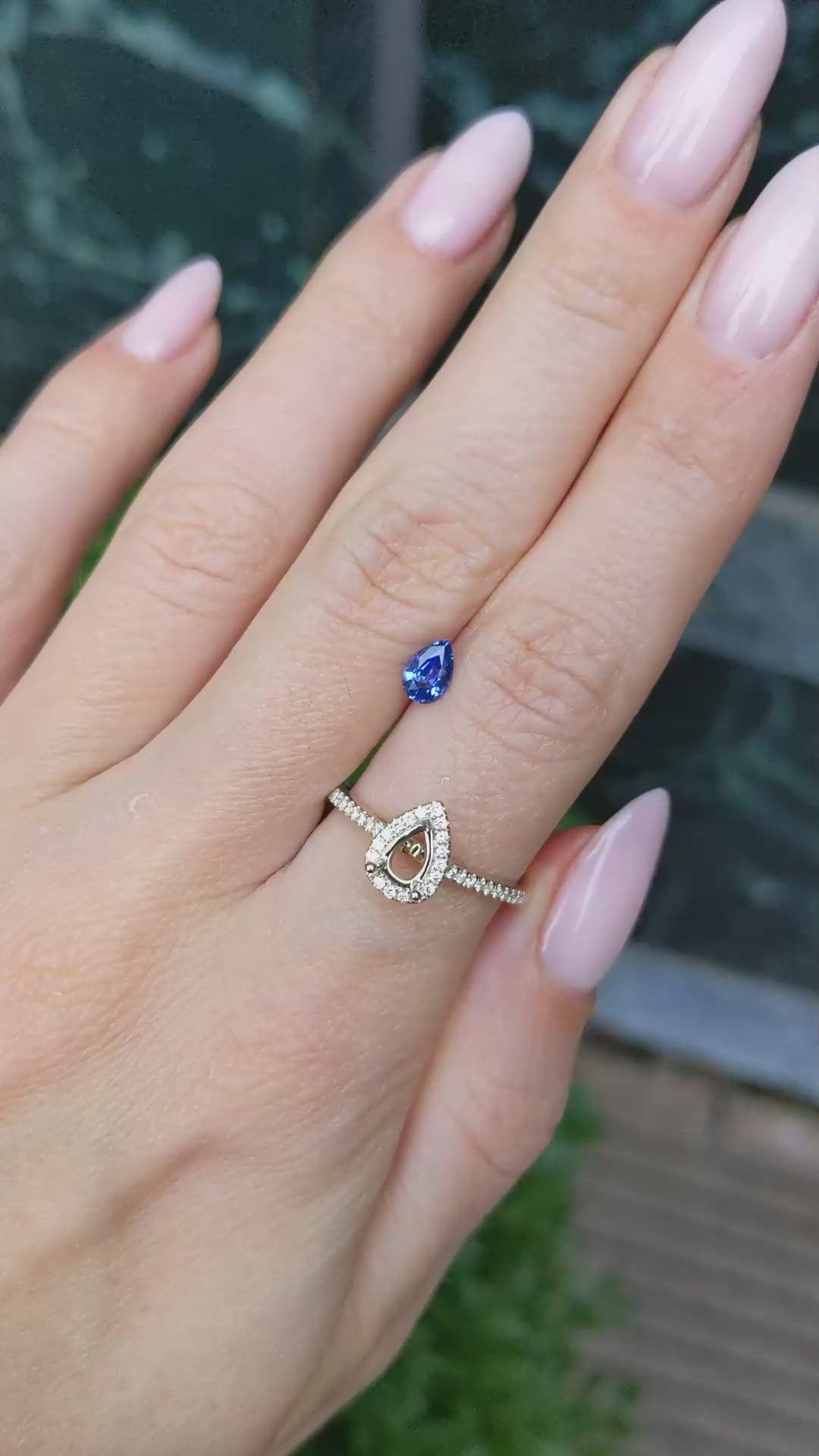 0.60 Ct. Blue Sapphire and Natural Diamond Pave Ring, 18K White Gold Size Video