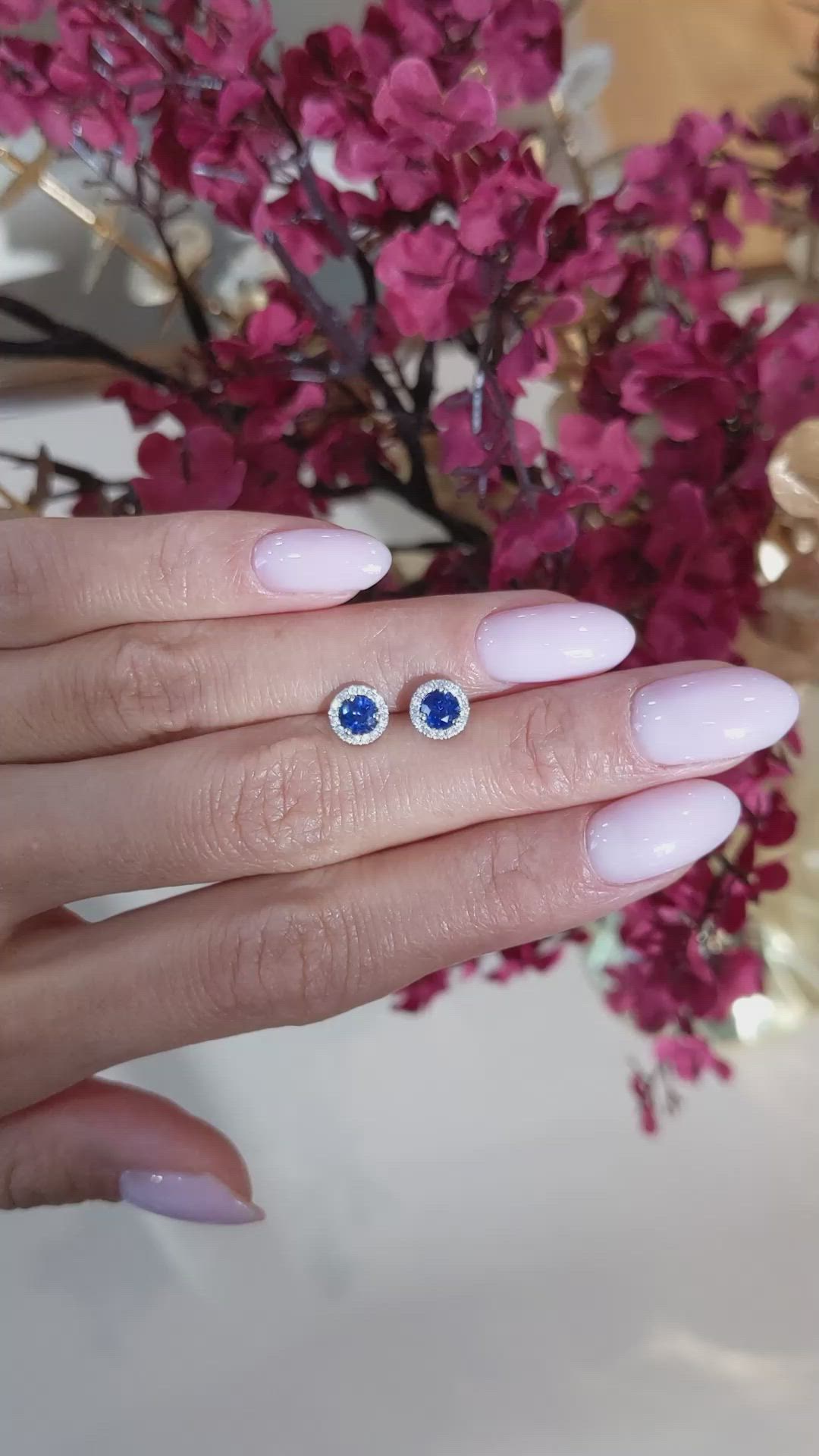 0.75&nbsp;Ct.Tw.Total Carat Weight Blue Sapphire and Natural Diamond Pave Earrings, 18K White Gold Size Video