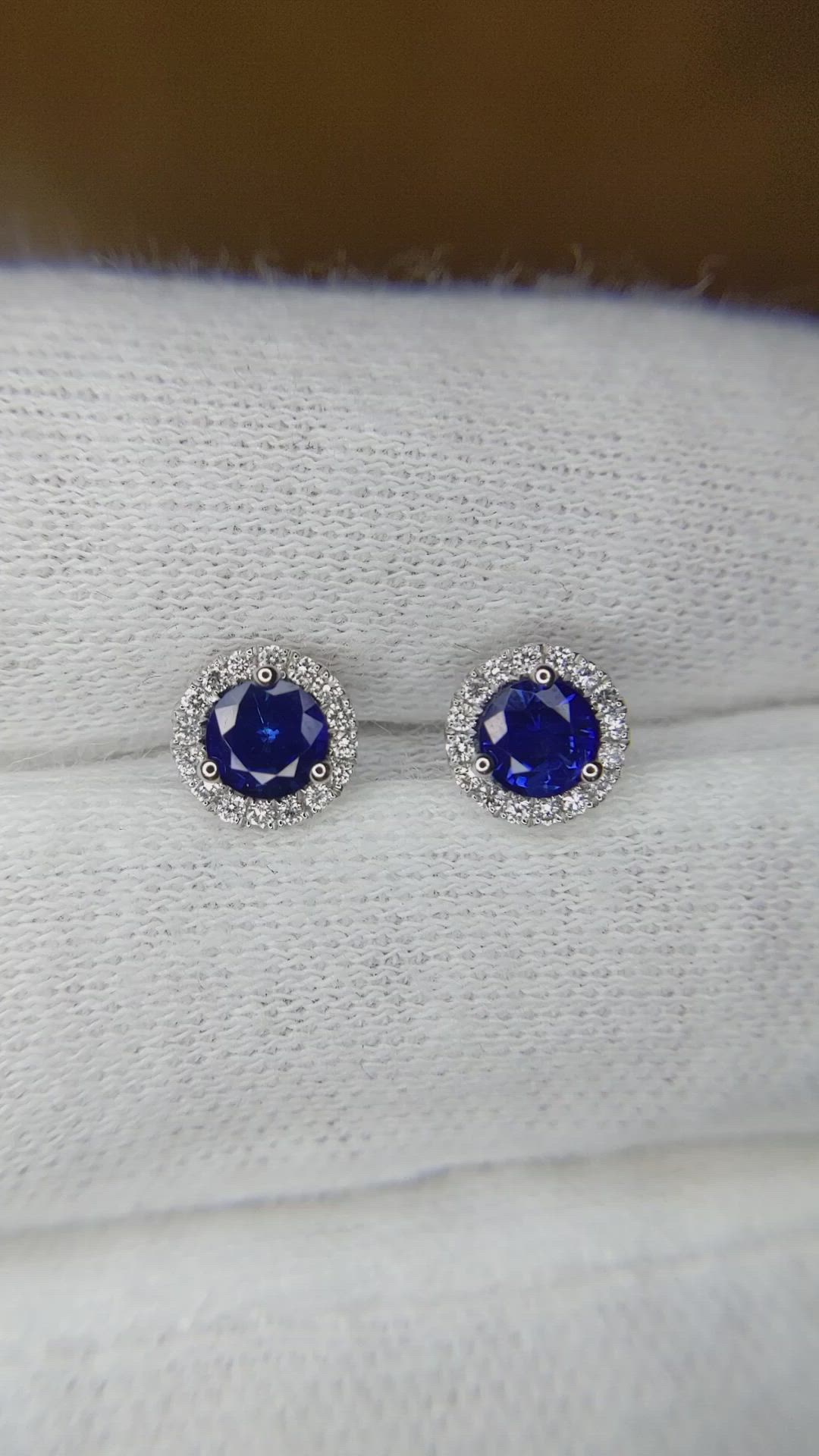 0.75 Ct.Tw. Blue Sapphire and Natural Diamond Pave Earrings, 18K White Gold Size Video