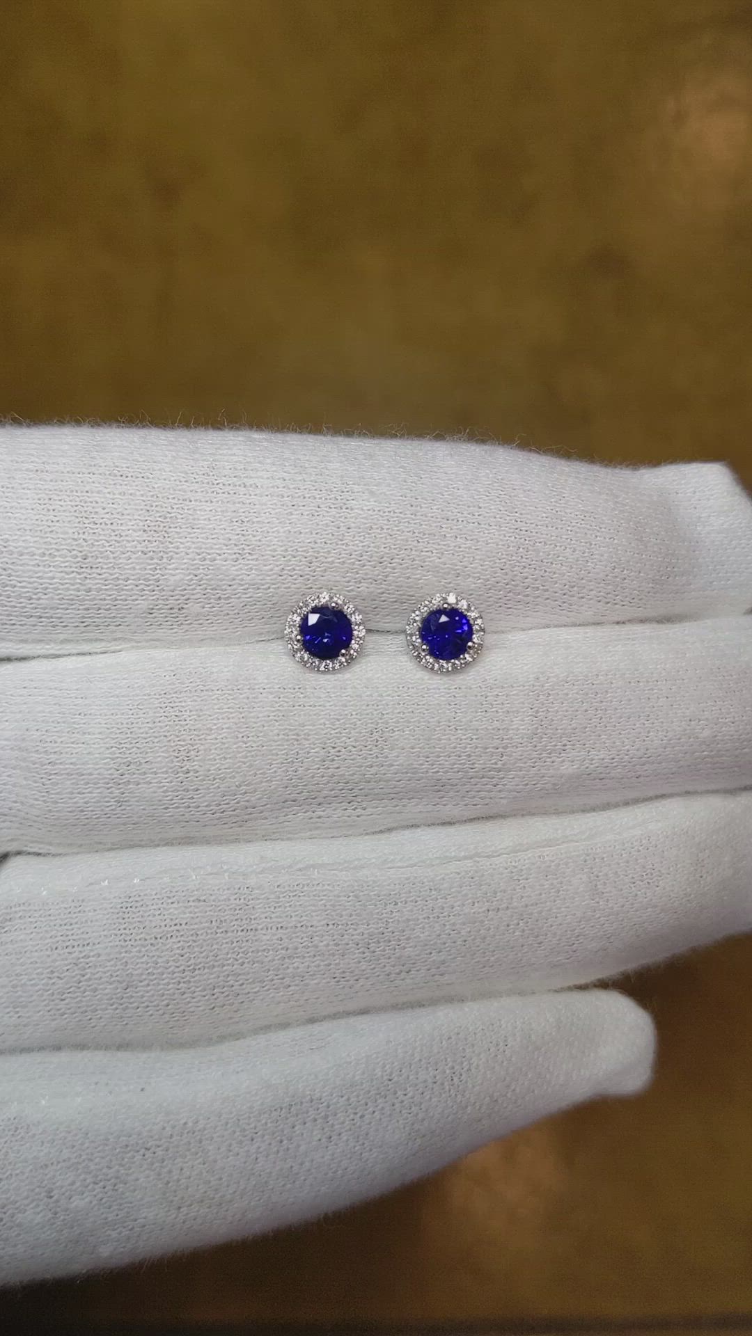 0.75 Ct.Tw. Blue Sapphire and Natural Diamond Pave Earrings, 18K White Gold Size Video