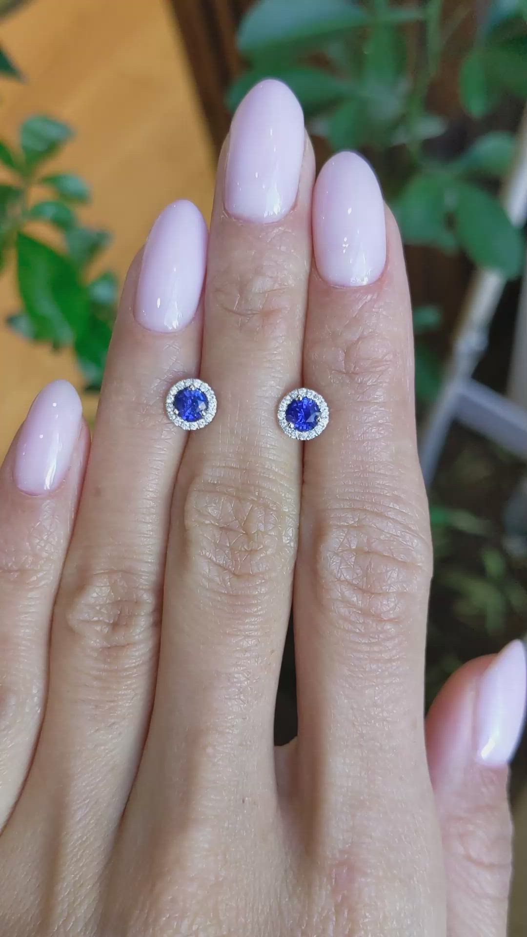 0.75&nbsp;Ct.Tw.Total Carat Weight Blue Sapphire and Natural Diamond Pave Earrings, 18K White Gold Size Video