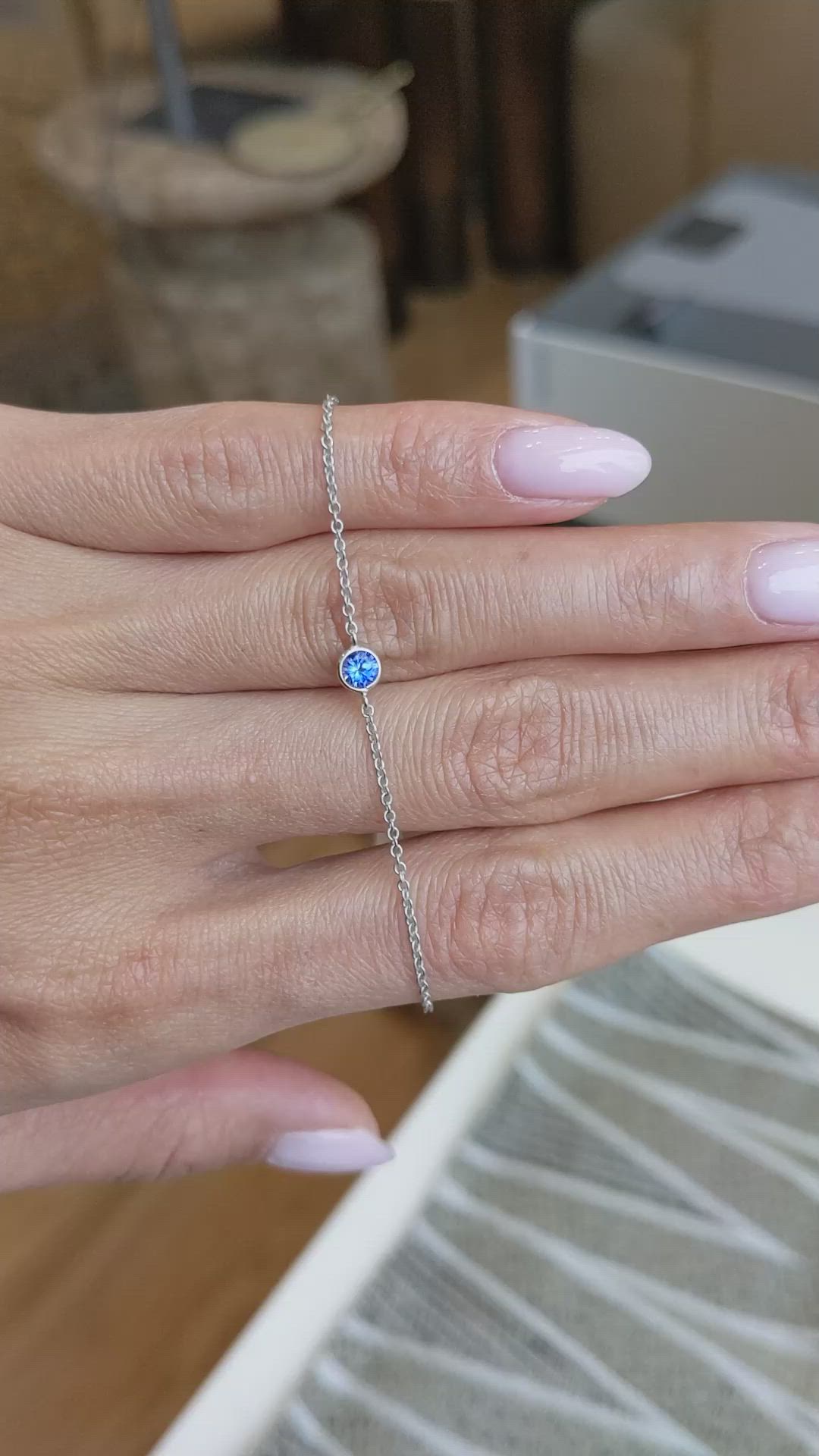 0.30 Ct.Tw.Total Carat Weight Blue Sapphire Bezel Bracelet, 14K White Gold Size Video