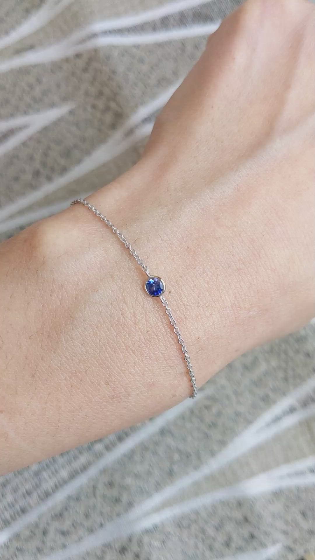 0.30 Ct.Tw.Total Carat Weight Blue Sapphire Bezel Bracelet, 14K White Gold Size Video