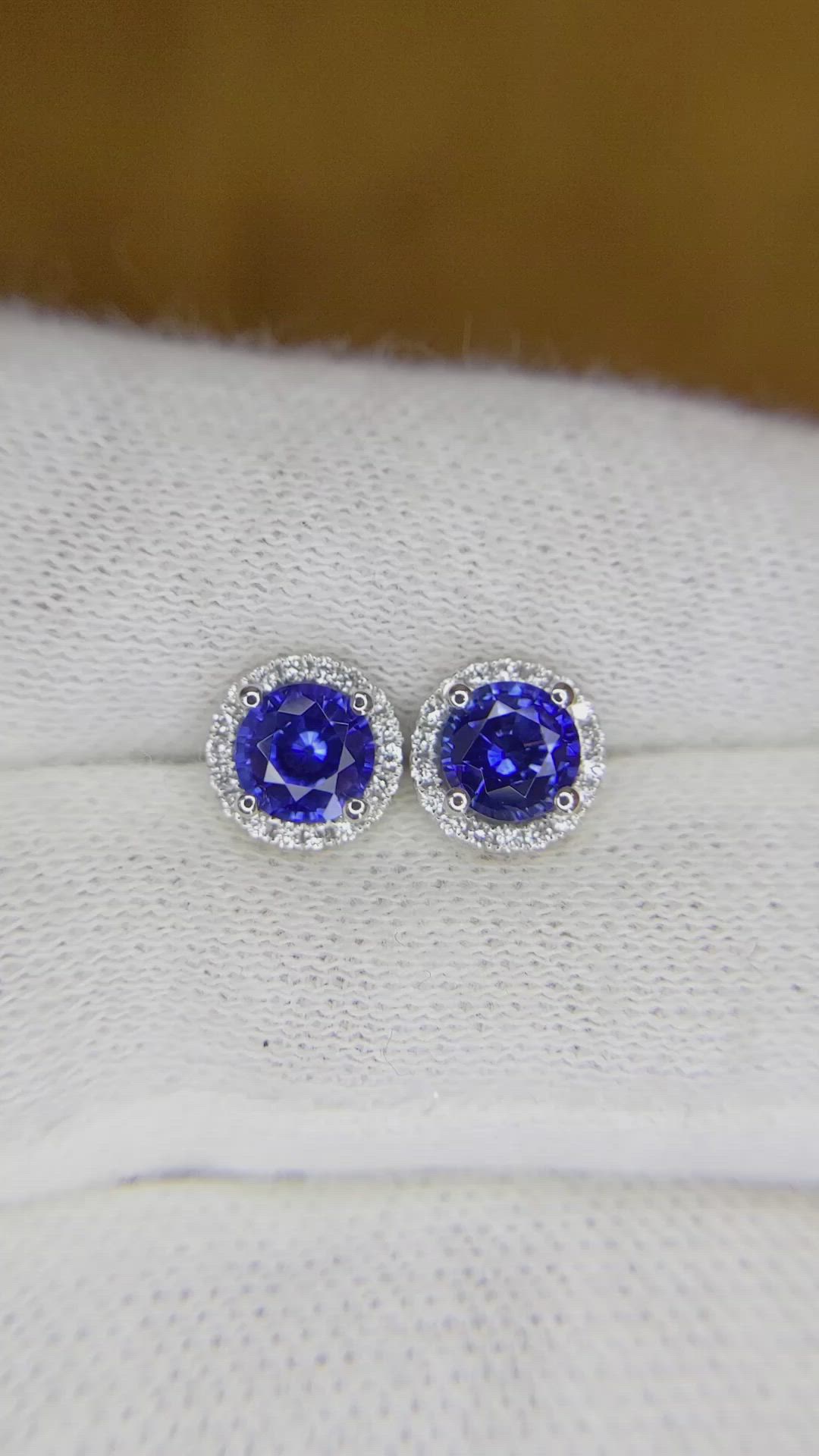 1.20 Ct.Tw.Total Carat Weight Blue Sapphire and Natural Diamond Studs Earrings, 18K White Gold Size Video