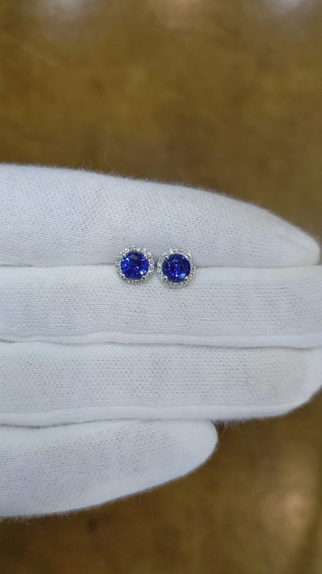 1.20 Ct.Tw.Total Carat Weight Blue Sapphire and Natural Diamond Studs Earrings, 18K White Gold Size Video