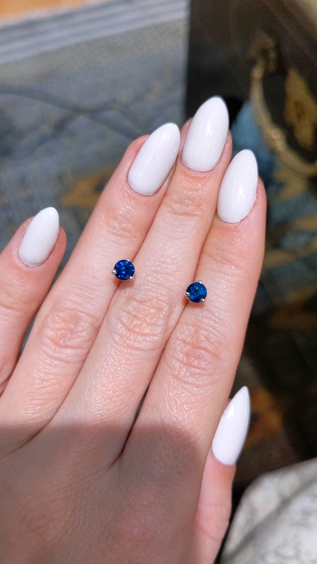 1.00&nbsp;Ct.Tw.Total Carat Weight Blue Sapphire Studs Earrings, 14K White Gold Size Video