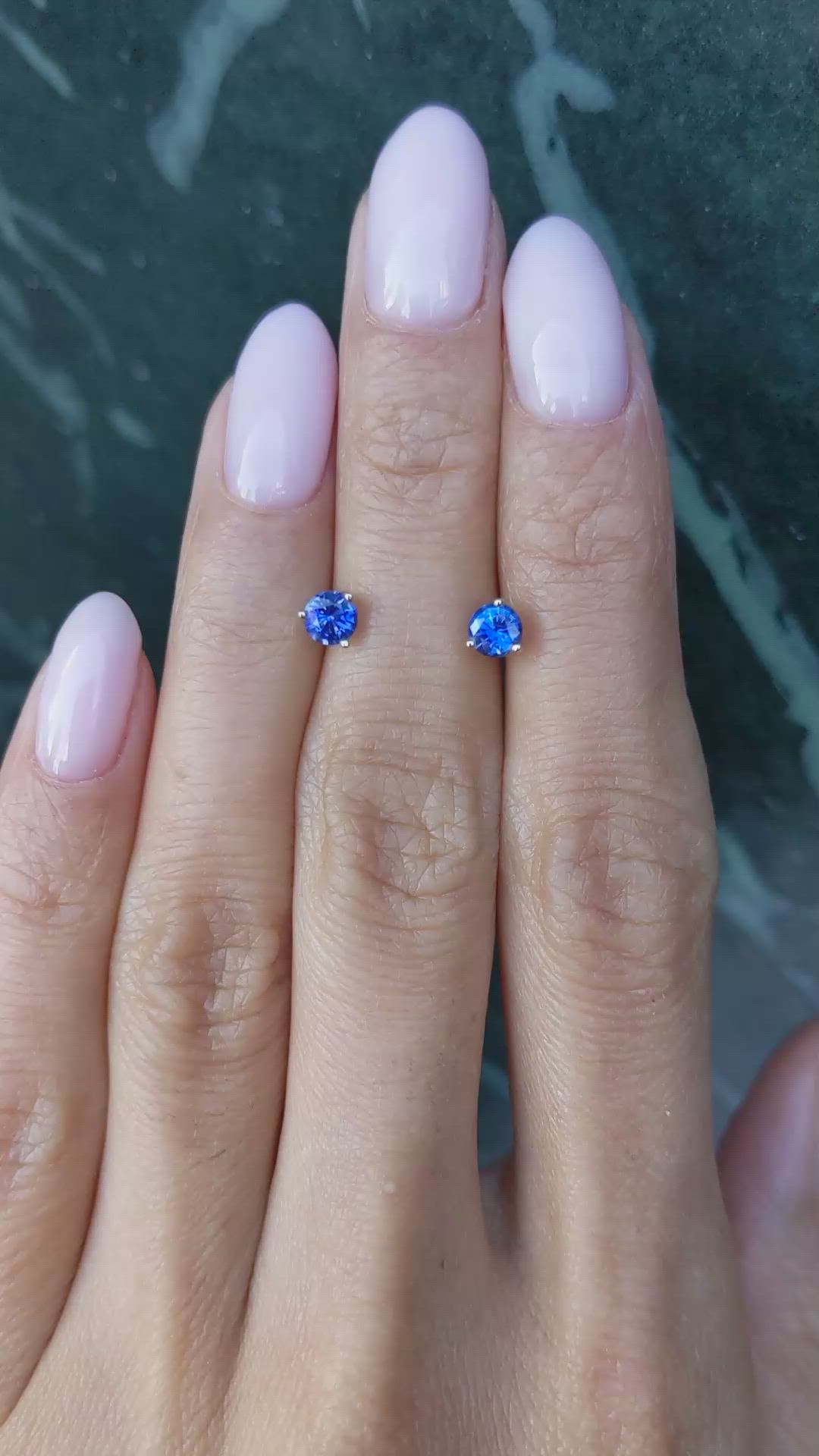 0.65&nbsp;Ct.Tw.Total Carat Weight Blue Sapphire Studs Earrings, 14K White Gold Size Video