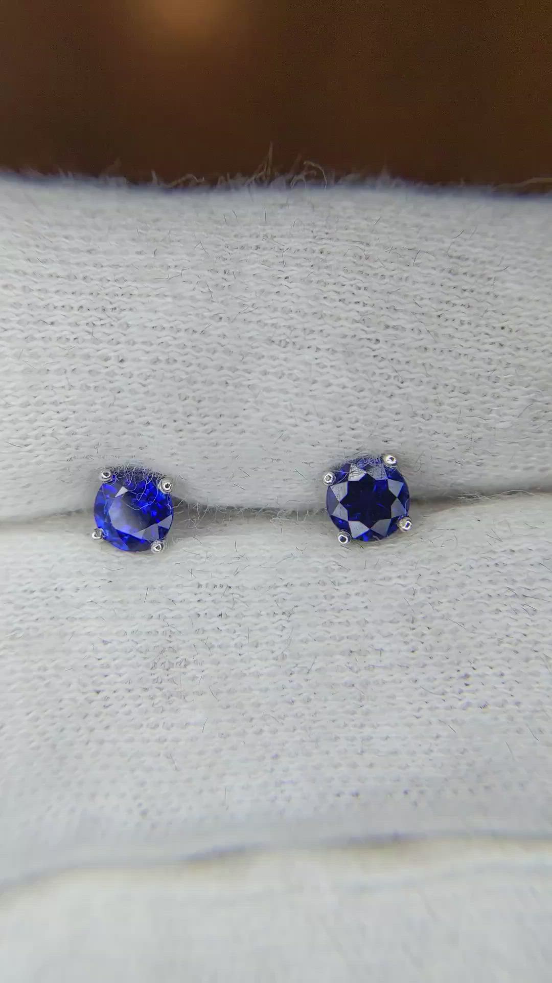 0.75 Ct.Tw. Blue Sapphire Studs Earrings, 14K White Gold Size Video