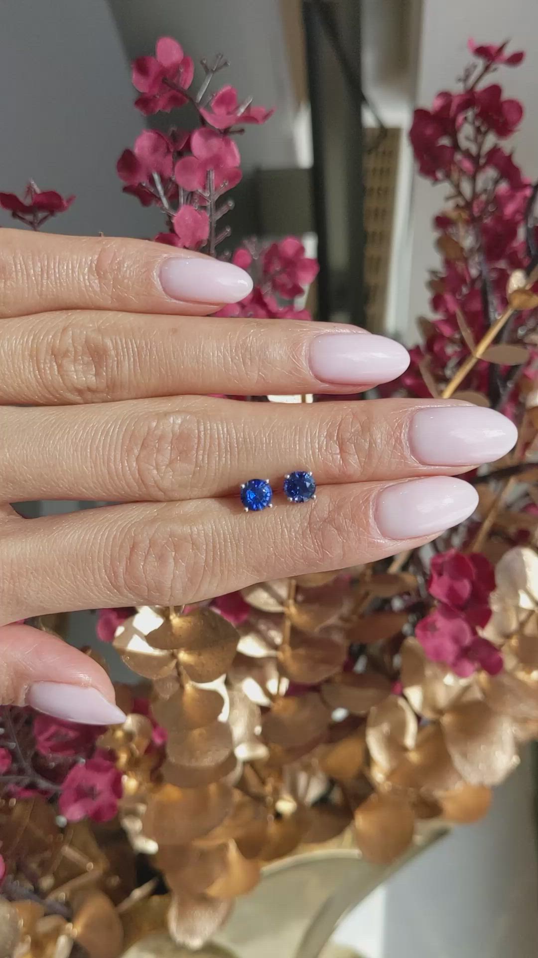0.71 Ct.Tw.Total Carat Weight Blue Sapphire Studs Earrings, 14K White Gold Size Video