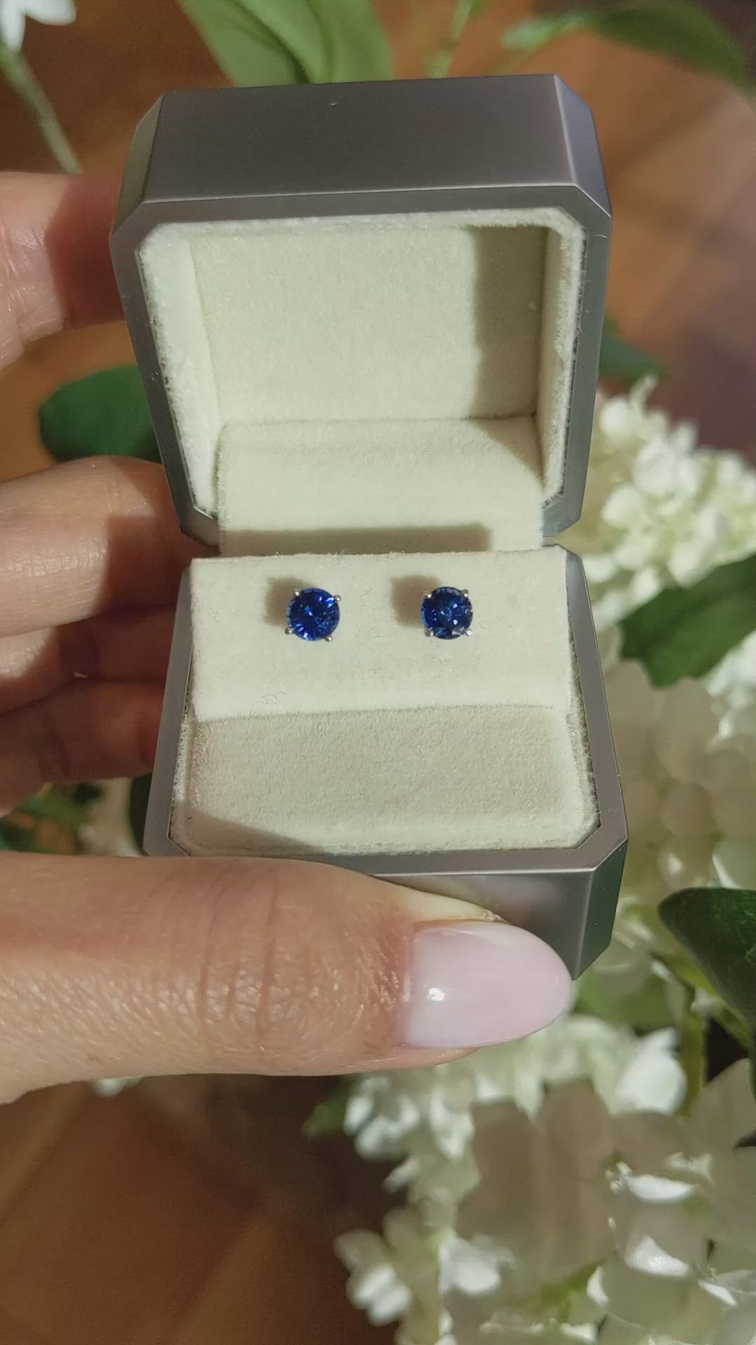 0.71 Ct.Tw.Total Carat Weight Blue Sapphire Studs Earrings, 14K White Gold Size Video