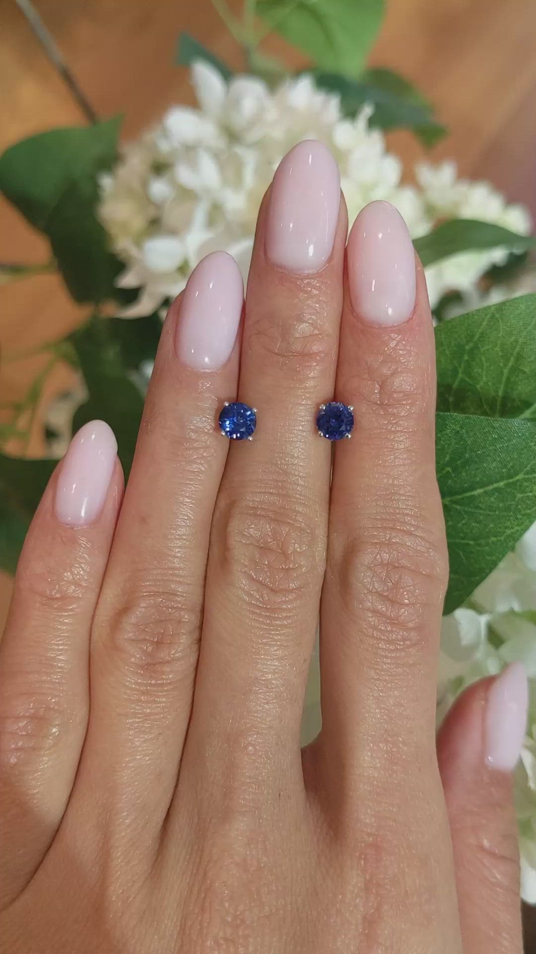 0.71 Ct.Tw.Total Carat Weight Blue Sapphire Studs Earrings, 14K White Gold Size Video