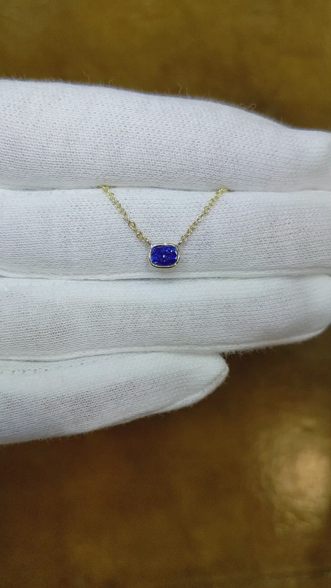 0.50 Ct. Blue Sapphire Solitaire Necklace, 14K Yellow Gold Size Video