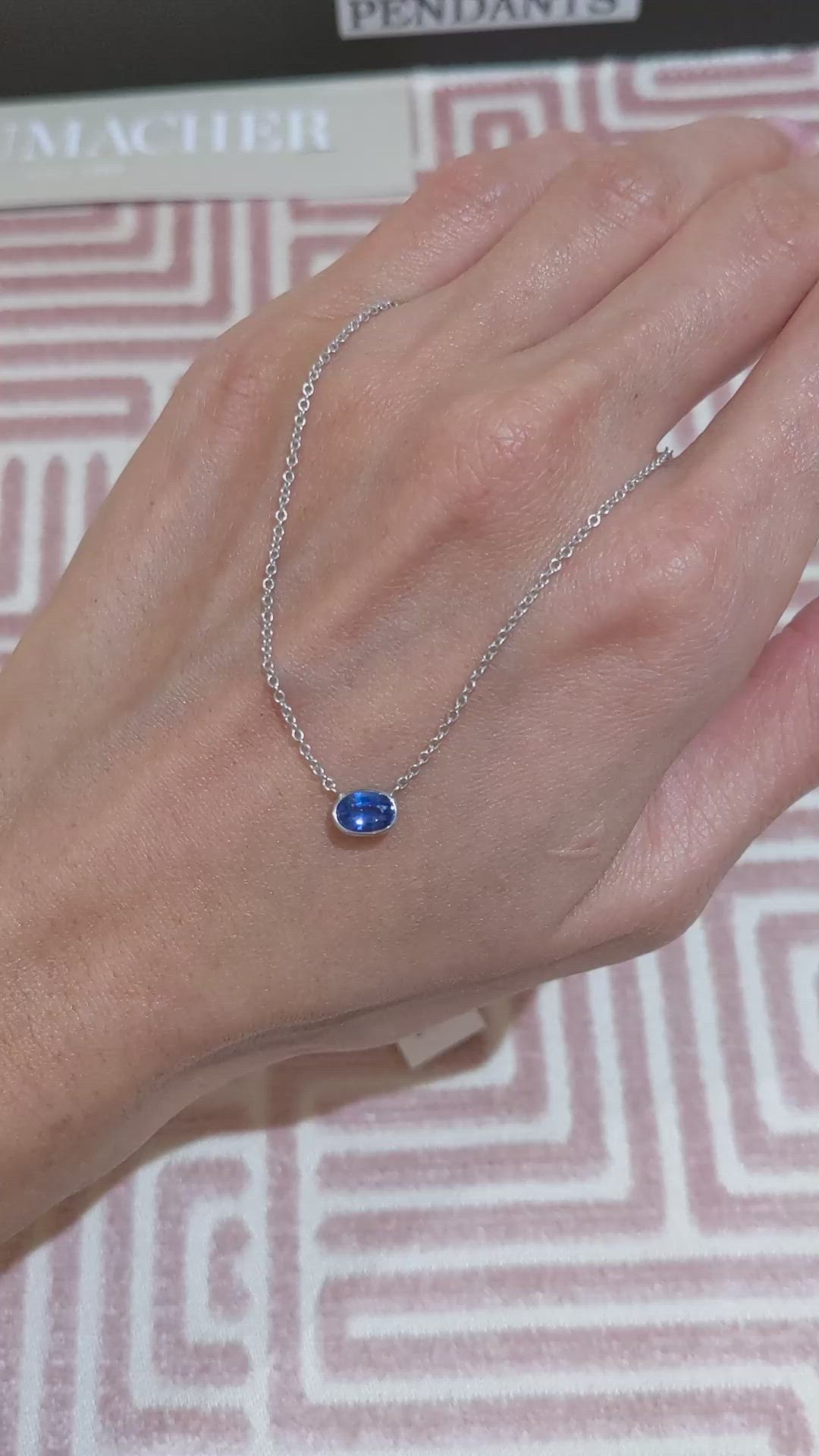 0.69 Ct. Blue Sapphire Solitaire Necklace, 14K White Gold Size Video