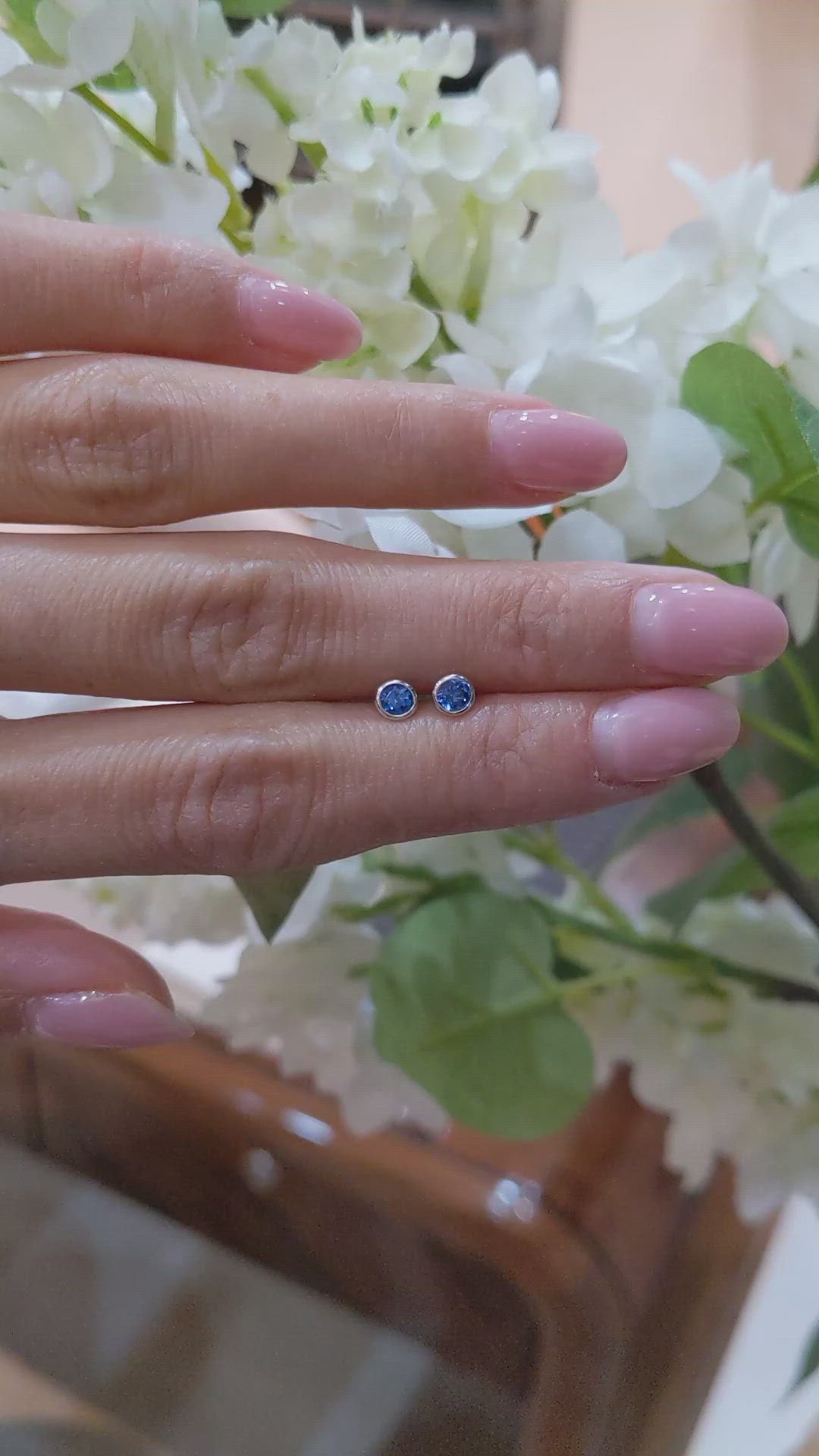 0.40 Ct.Tw.Total Carat Weight Blue Sapphire Studs Earrings, 14K White Gold Size Video