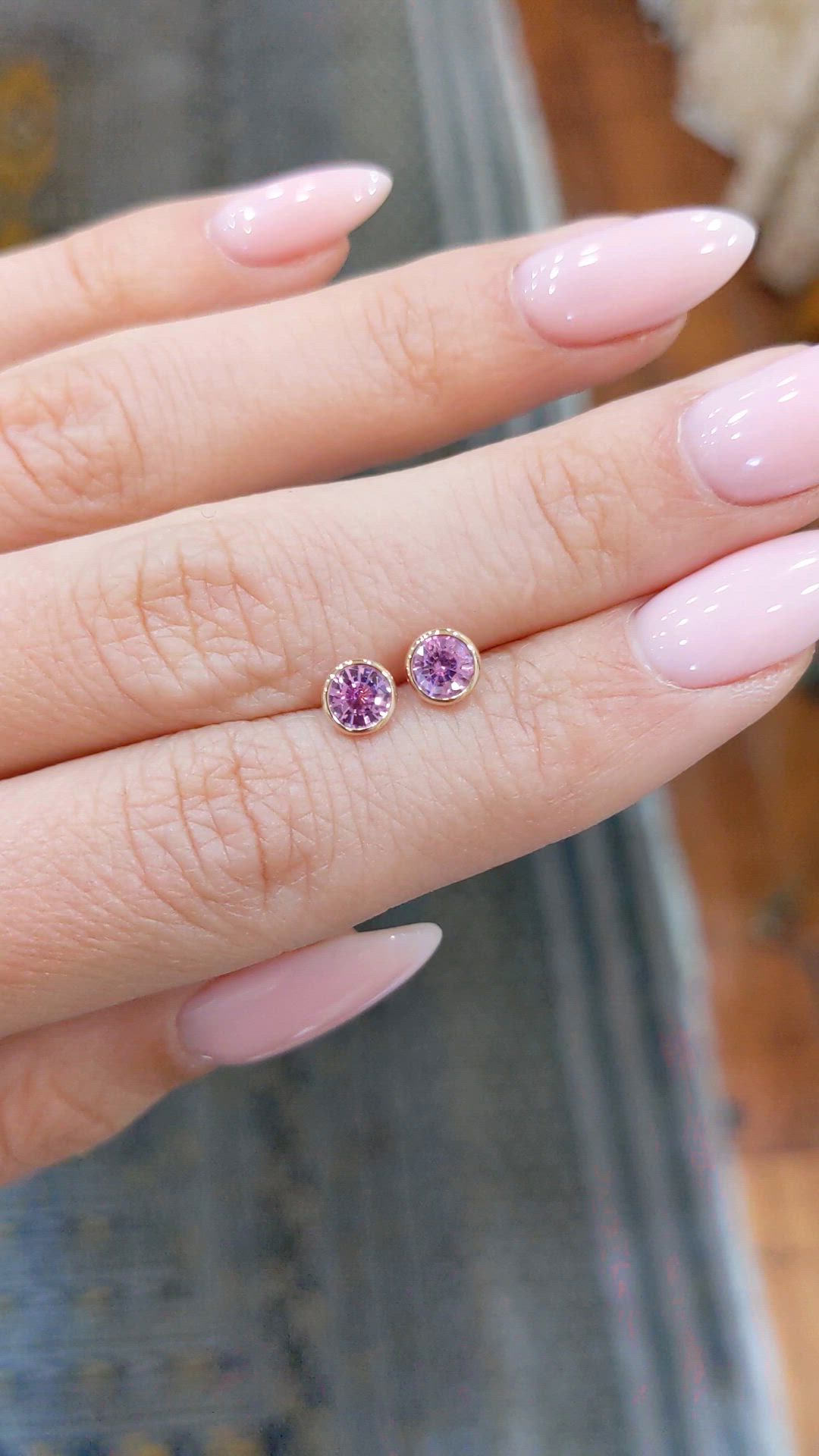 0.85 Ct.Tw.Total Carat Weight Pink Sapphire Studs Earrings, 14K Rose Gold Size Video