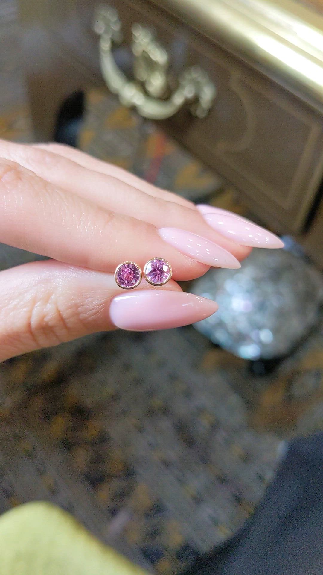 0.85 Ct.Tw.Total Carat Weight Pink Sapphire Studs Earrings, 14K Rose Gold Size Video