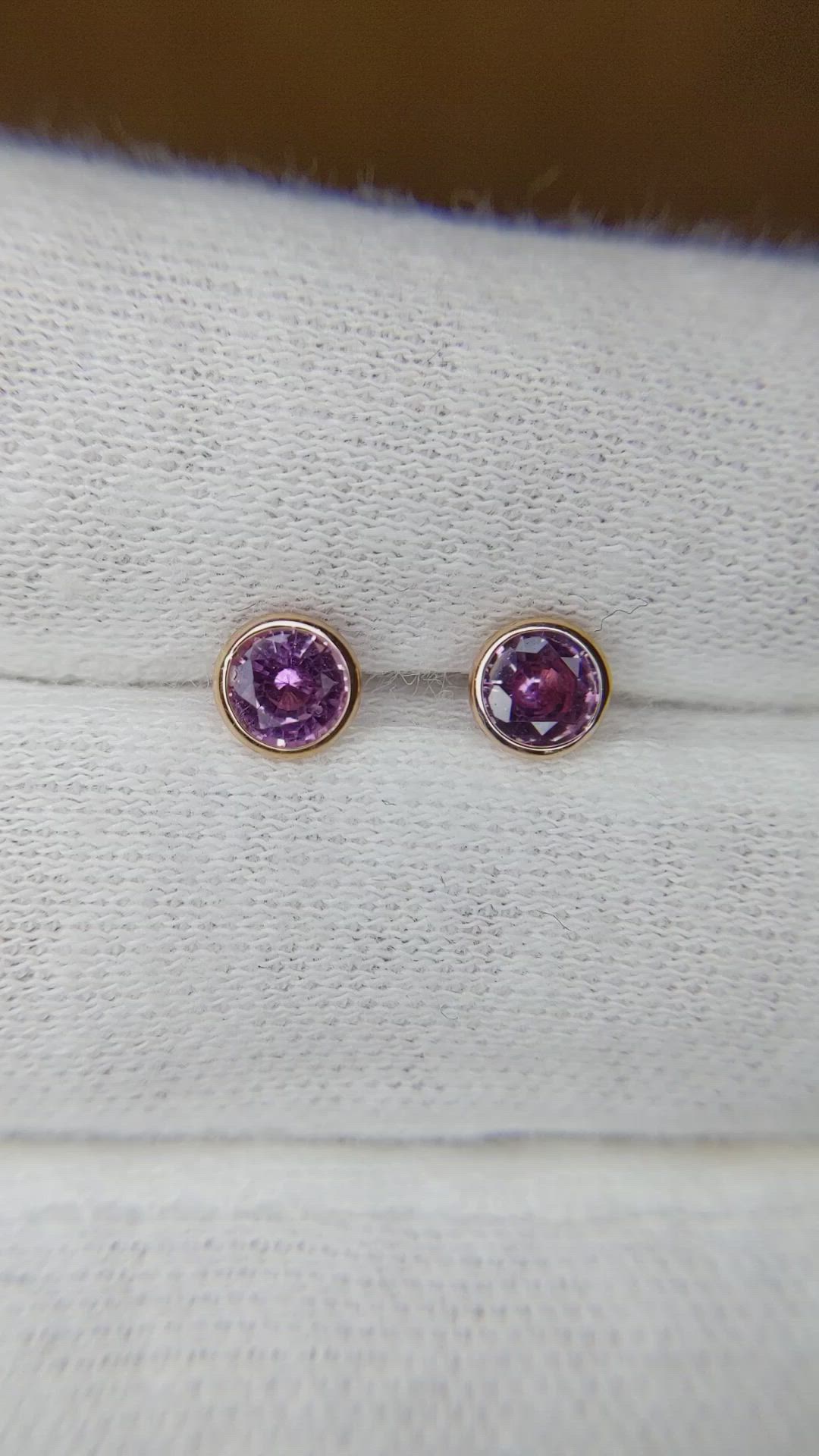 0.85 Ct.Tw.Total Carat Weight Pink Sapphire Studs Earrings, 14K Rose Gold Size Video