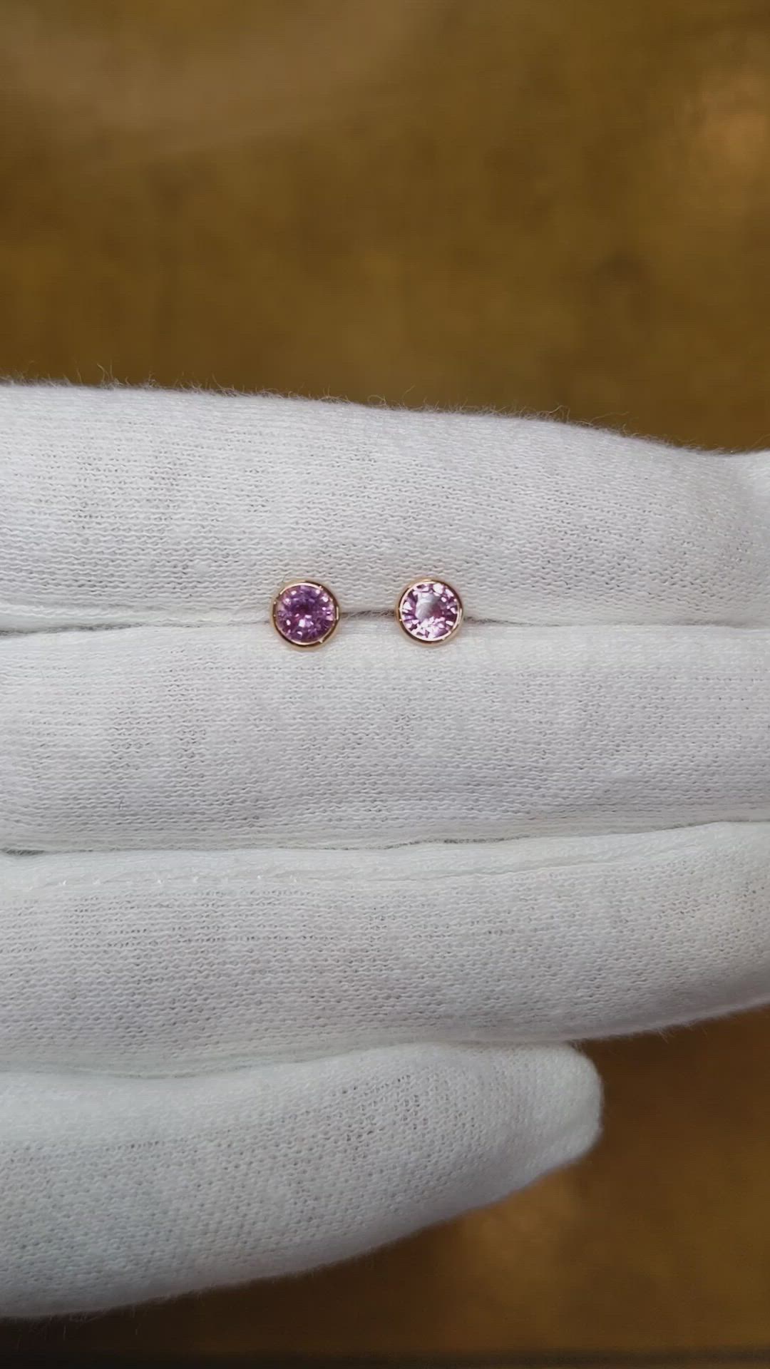 0.85 Ct.Tw.Total Carat Weight Pink Sapphire Studs Earrings, 14K Rose Gold Size Video