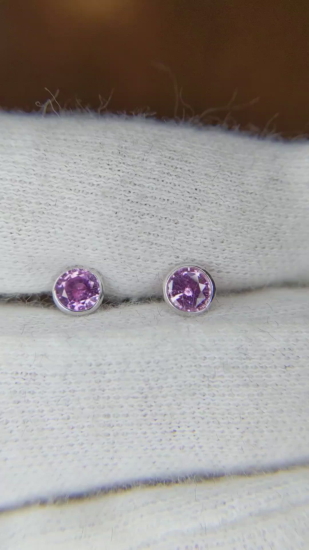 0.80 Ct.Tw. Pink Sapphire Studs Earrings, 14K White Gold Size Video