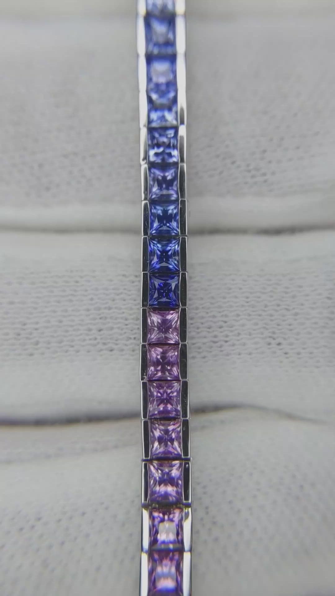 7.68 Ct.Tw. Multi Color Sapphire Tennis/Line Bracelet, 14K White Gold Size Video