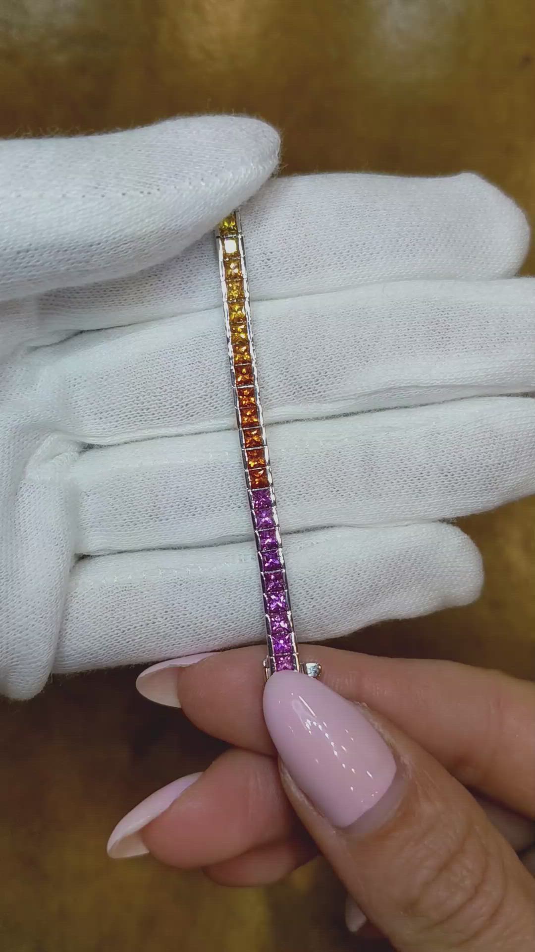 7.68 Ct.Tw. Multi Color Sapphire Tennis/Line Bracelet, 14K White Gold Size Video