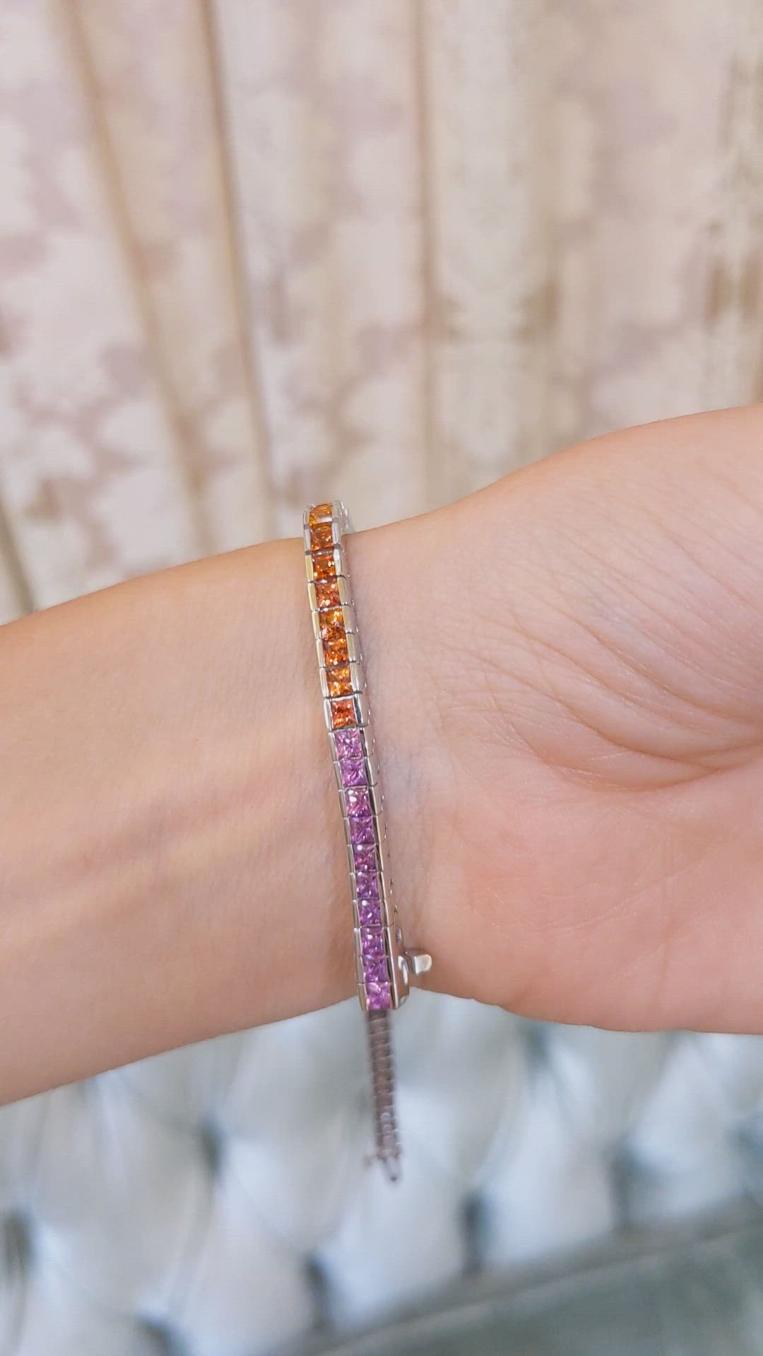 7.68 Ct.Tw. Multi Color Sapphire Tennis/Line Bracelet, 14K White Gold Size Video