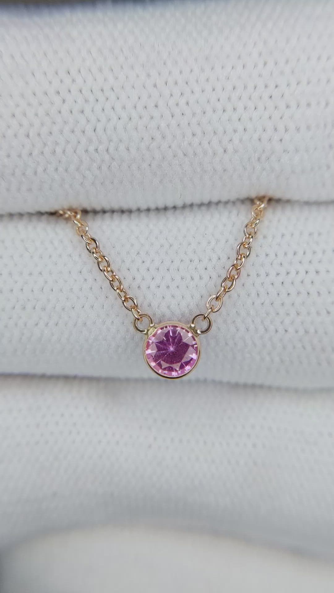 0.42 Ct. Pink Sapphire Bezel Necklace, 14K Rose Gold Size Video