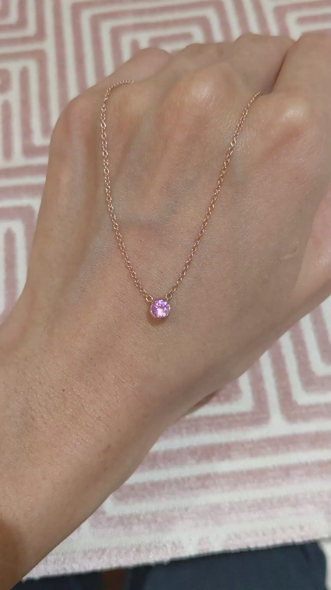 0.42 Ct. Pink Sapphire Bezel Necklace, 14K Rose Gold Size Video
