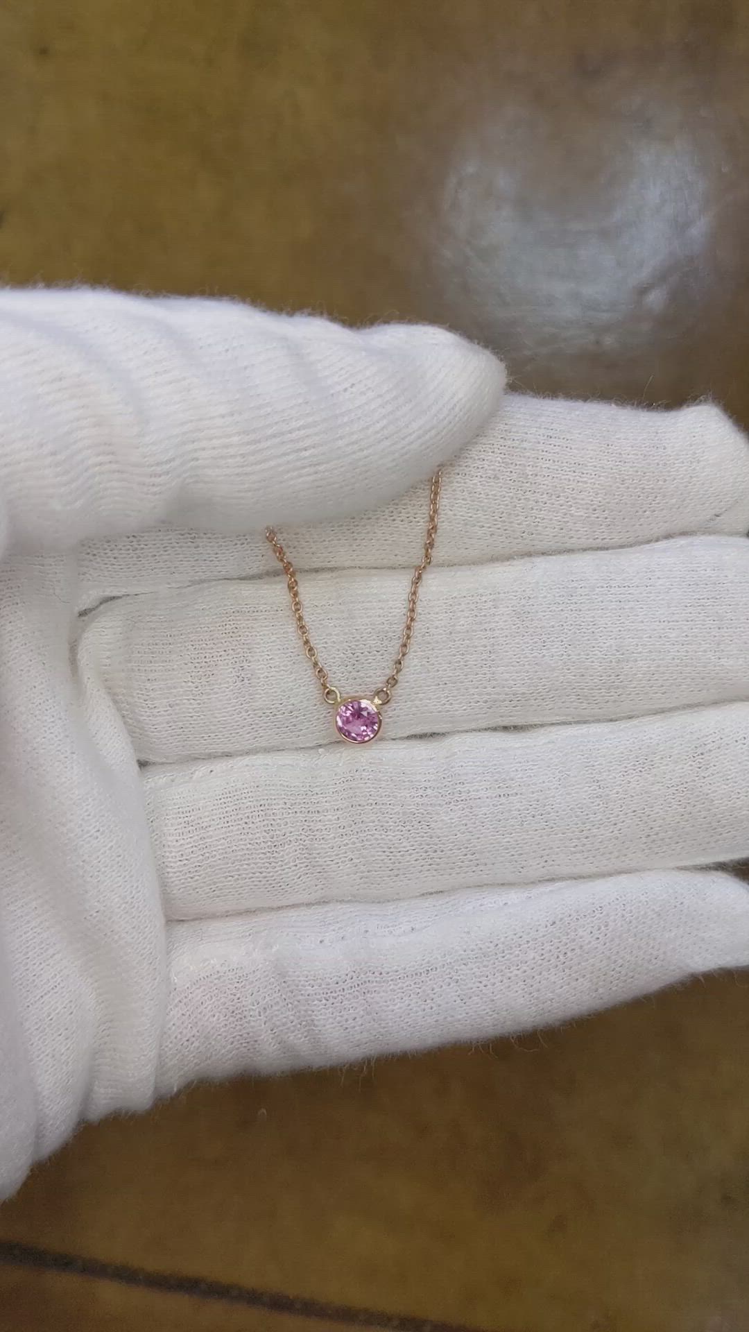 0.42 Ct. Pink Sapphire Bezel Necklace, 14K Rose Gold Size Video