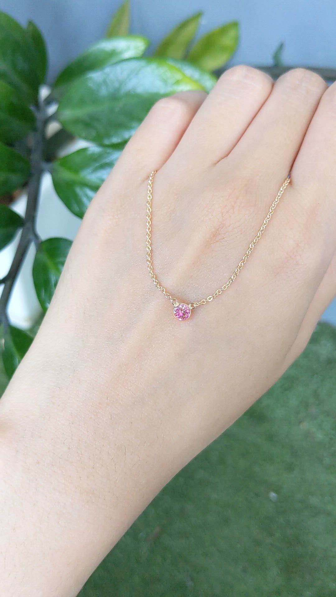 0.42 Ct. Pink Sapphire Bezel Necklace, 14K Rose Gold Size Video