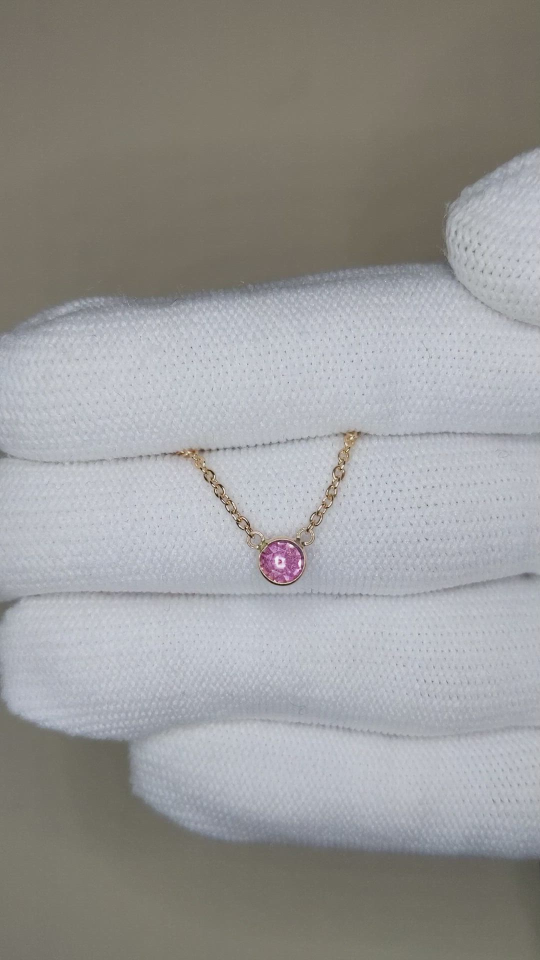 0.42 Ct. Pink Sapphire Bezel Necklace, 14K Rose Gold Size Video