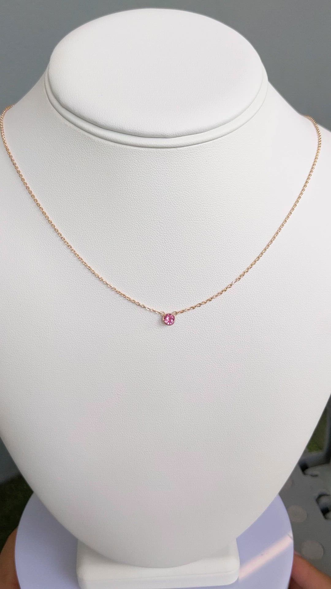 0.42 Ct. Pink Sapphire Bezel Necklace, 14K Rose Gold Size Video