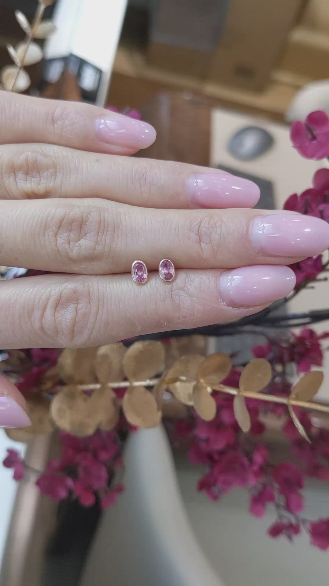 0.50&nbsp;Ct.Tw.Total Carat Weight Pink Sapphire Studs Earrings, 14K Rose Gold Size Video