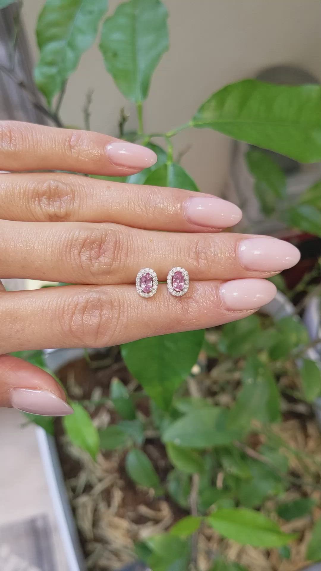 0.50 Ct.Tw.Total Carat Weight Padparadscha Sapphire and Natural Diamond Studs Earrings, 14K White Gold Size Video