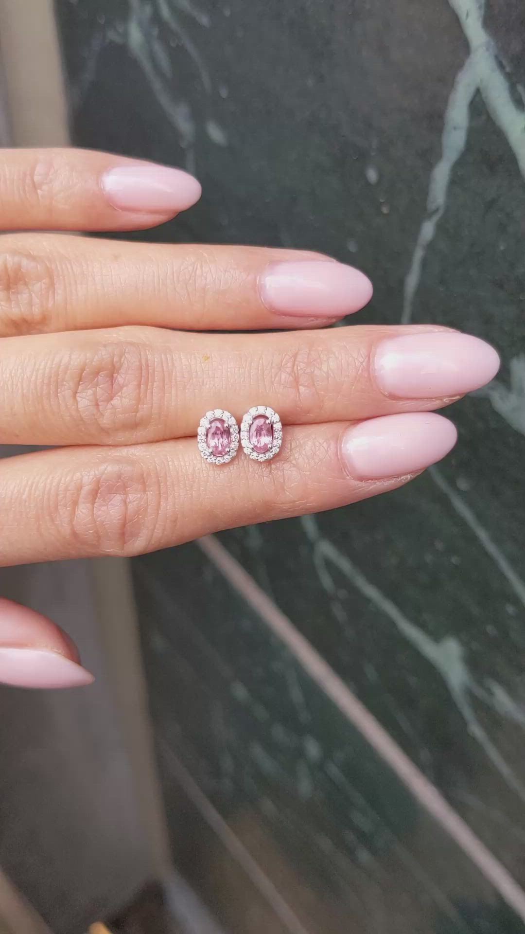 0.50 Ct.Tw.Total Carat Weight Padparadscha Sapphire and Natural Diamond Studs Earrings, 14K White Gold Size Video