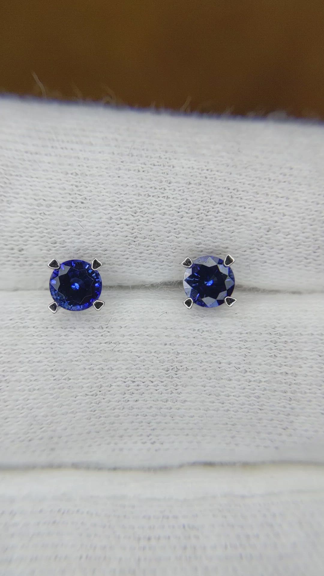 1.00 Ct.Tw.Total Carat Weight Blue Sapphire Studs Earrings, 14K White Gold Size Video