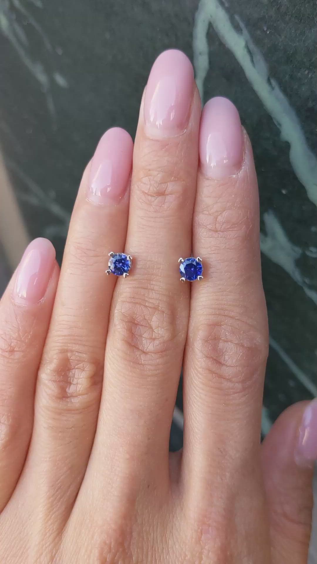 1.00 Ct.Tw.Total Carat Weight Blue Sapphire Studs Earrings, 14K White Gold Size Video