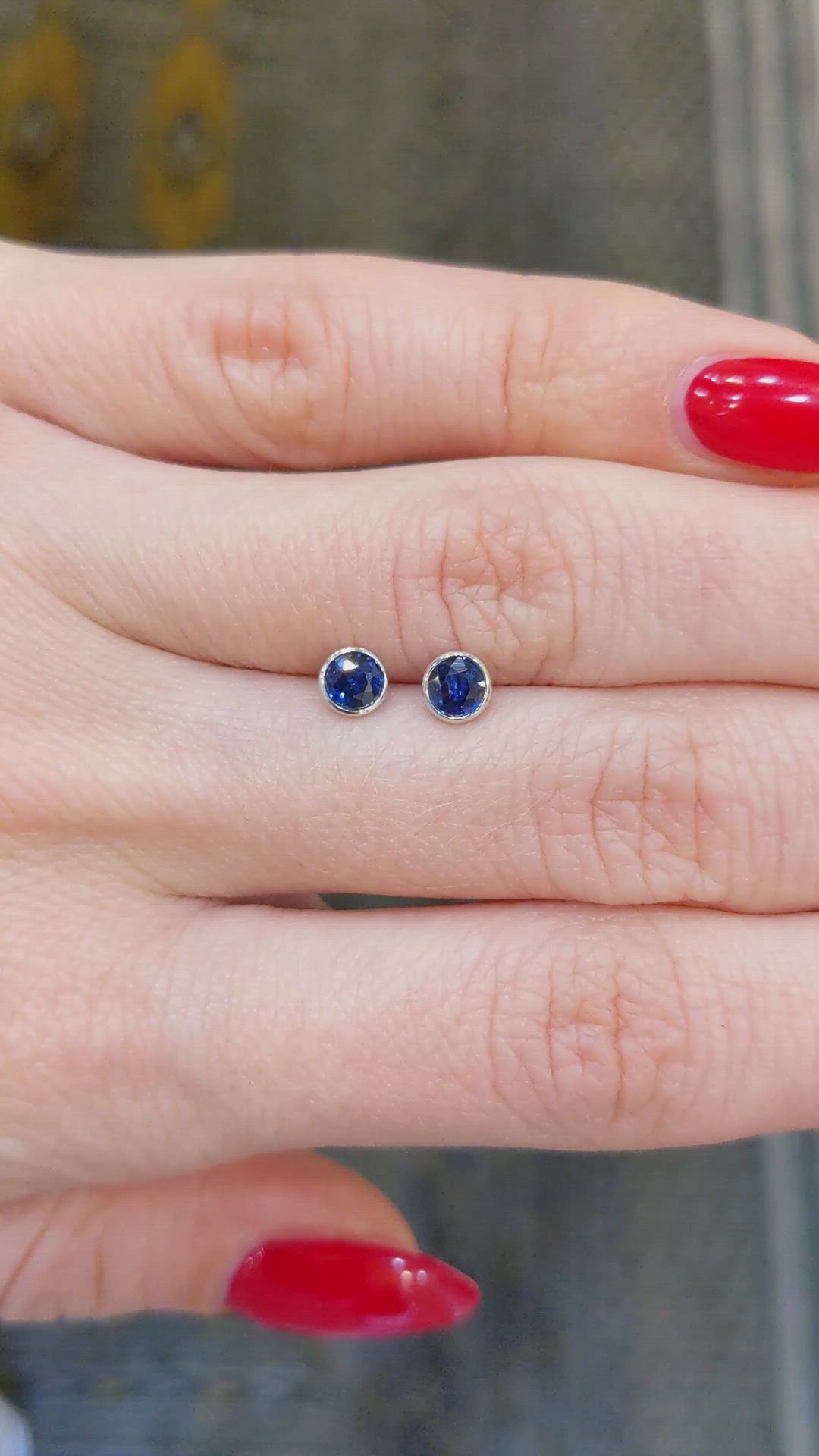 0.75 Ct.Tw. Blue Sapphire Studs Earrings, 14K White Gold Size Video