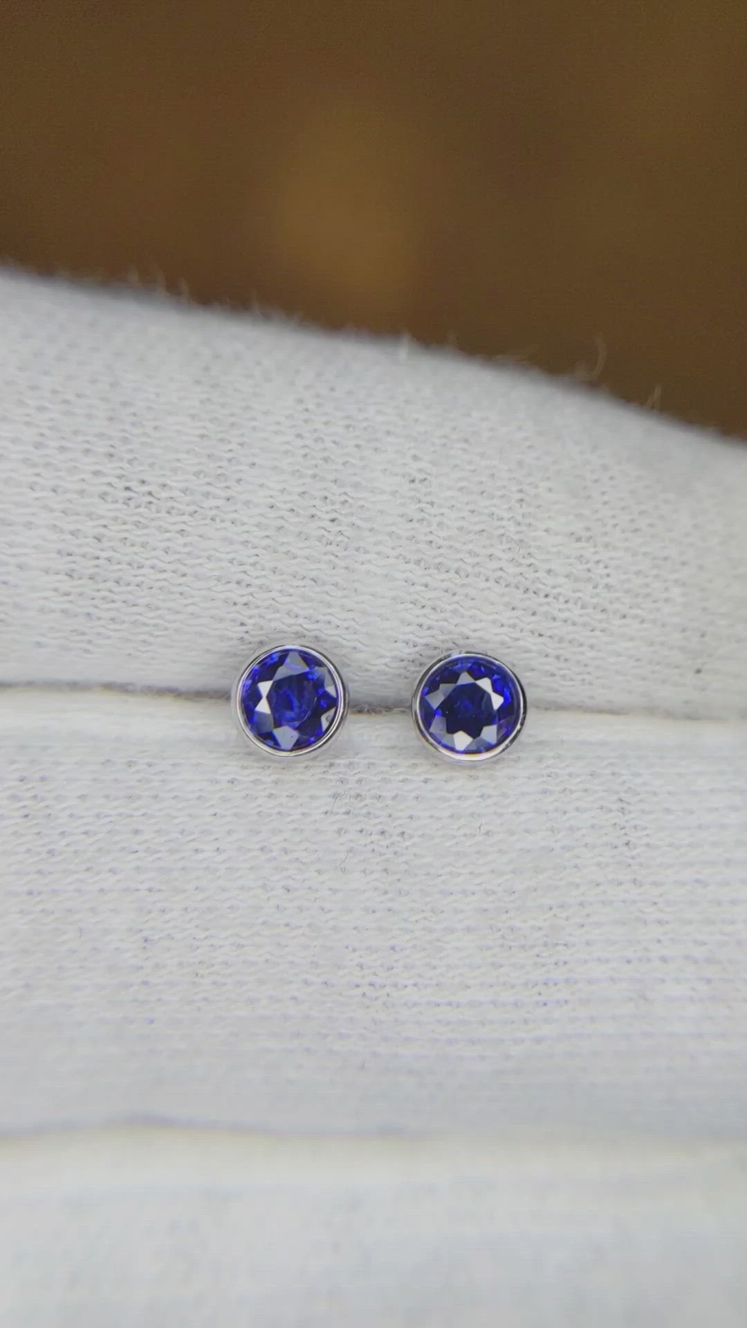 0.75 Ct.Tw. Blue Sapphire Studs Earrings, 14K White Gold Size Video