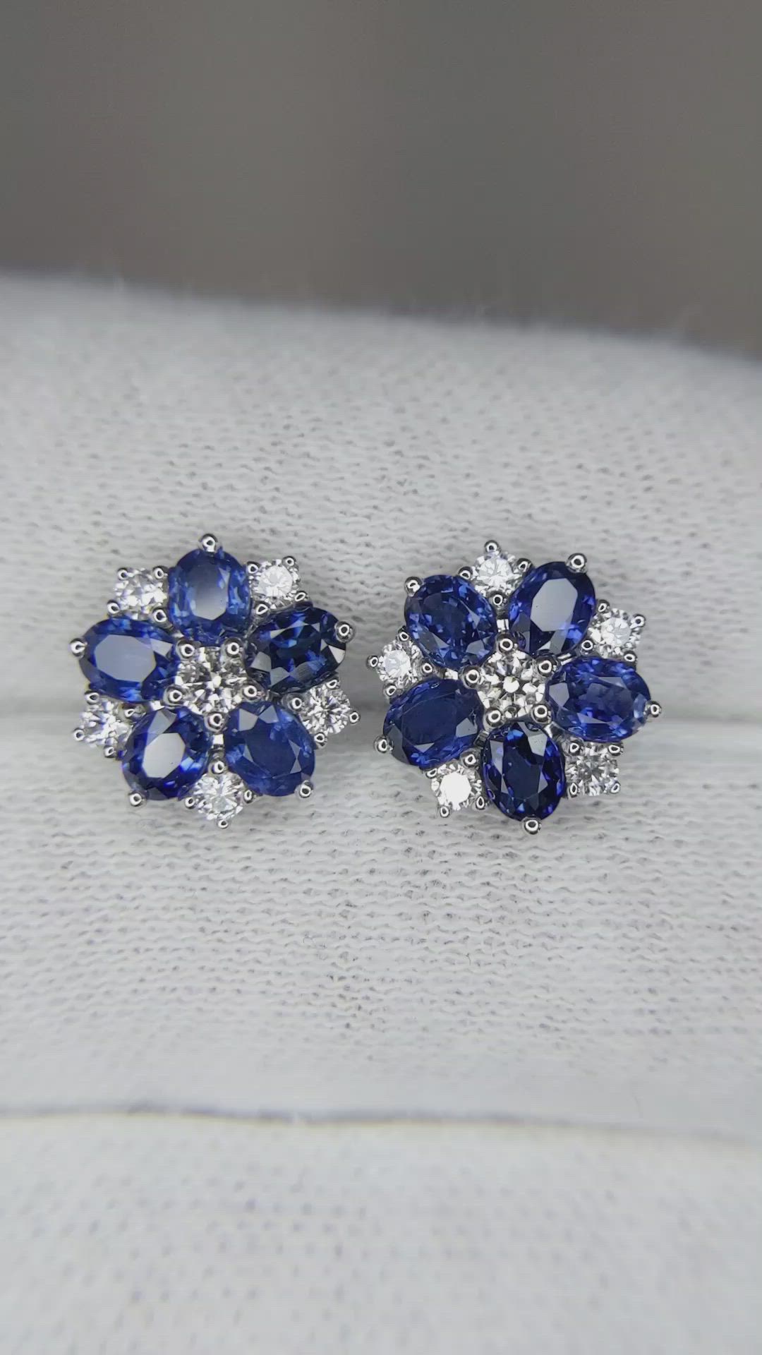 2.05&nbsp;Ct.Tw.Total Carat Weight Blue Sapphire and Natural Diamond Accent Stones Earrings, 18K White Gold Size Video