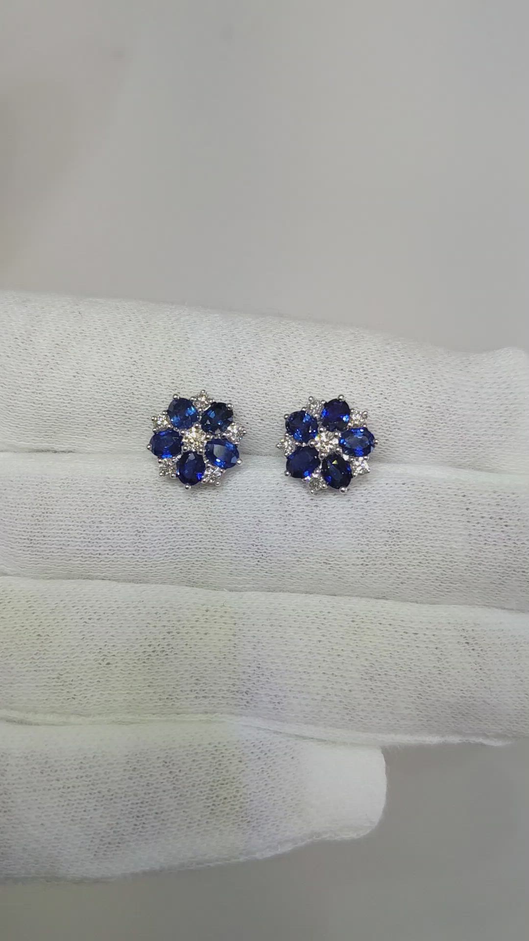 2.05&nbsp;Ct.Tw.Total Carat Weight Blue Sapphire and Natural Diamond Accent Stones Earrings, 18K White Gold Size Video