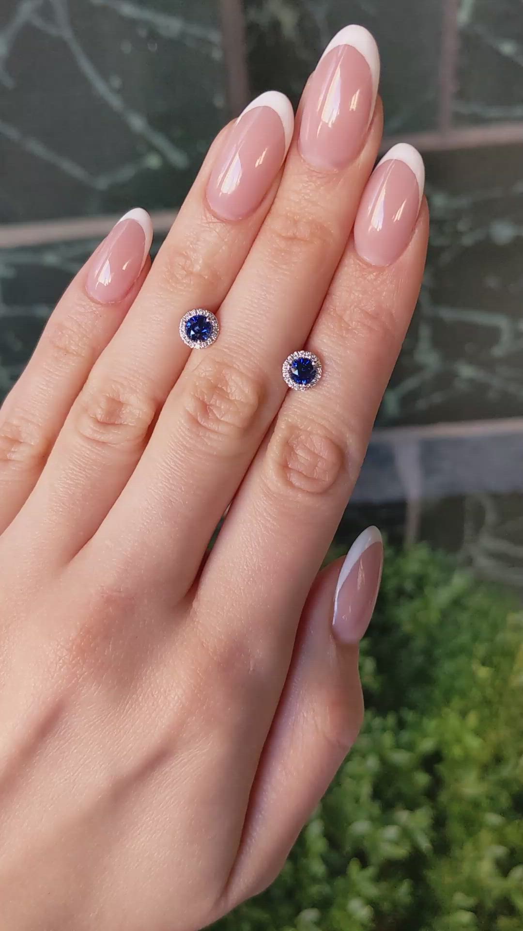 0.90 Ct.Tw.Total Carat Weight Blue Sapphire and Natural Diamond Pave Earrings, 18K White Gold Size Video