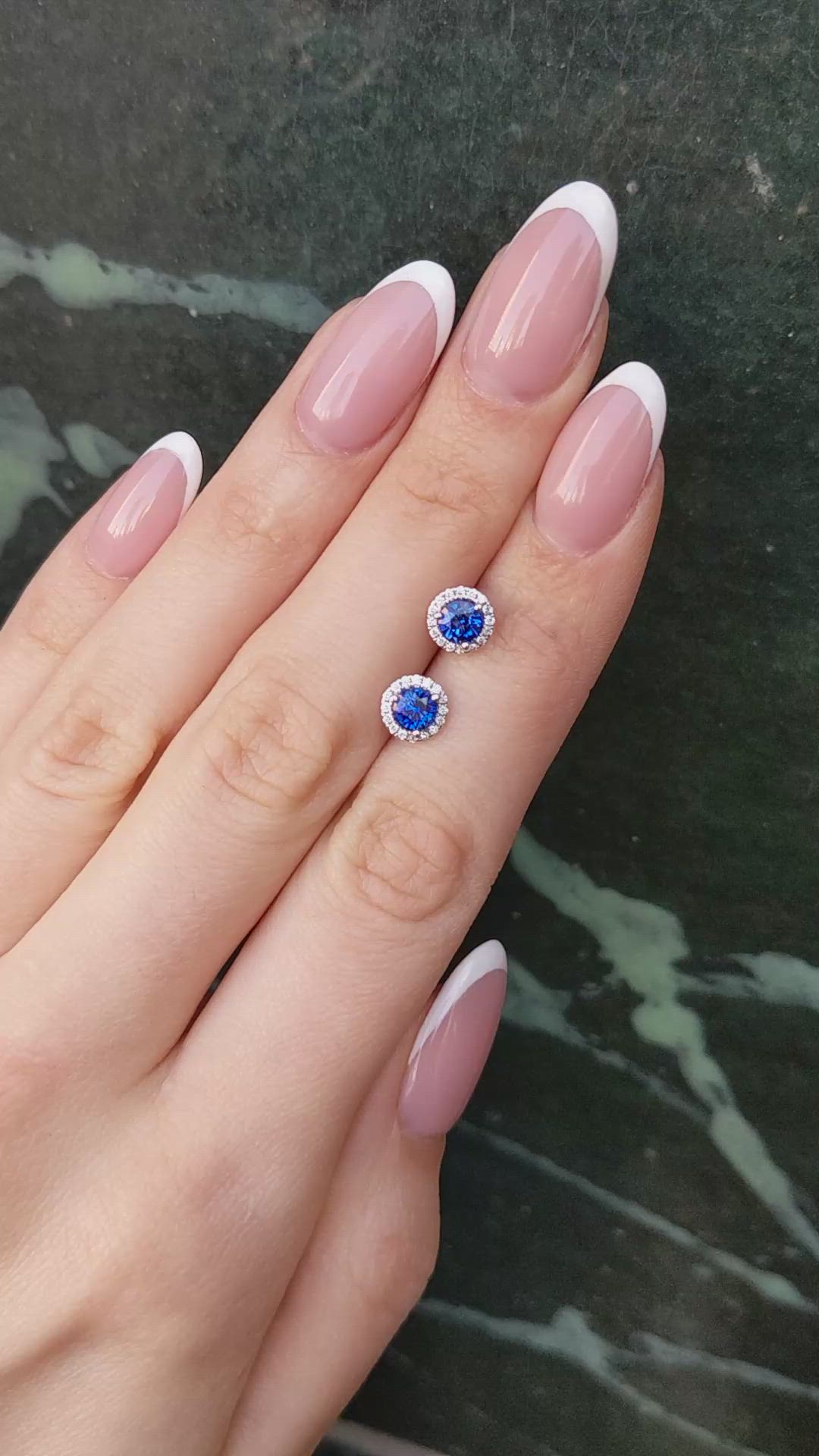 0.90 Ct.Tw.Total Carat Weight Blue Sapphire and Natural Diamond Pave Earrings, 18K White Gold Size Video