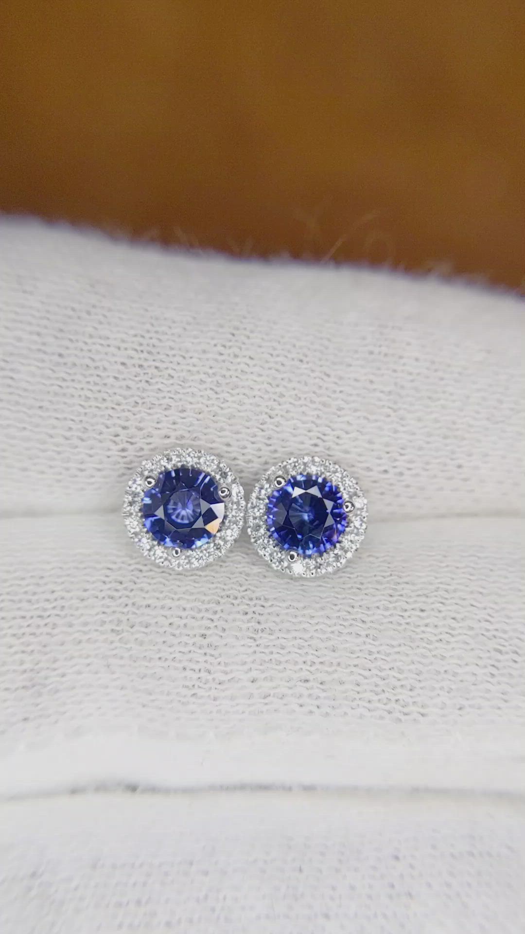 1.00 Ct.Tw.Total Carat Weight Blue Sapphire and Natural Diamond Pave Earrings, 18K White Gold Size Video
